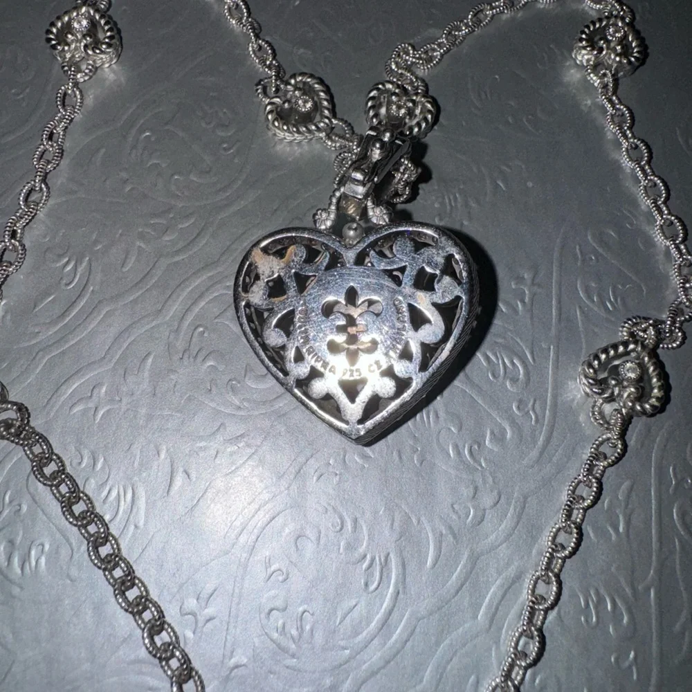 Vintage Judith Ripka 925 sterling silver and CZ heart charm necklace - Picture 4 of 12